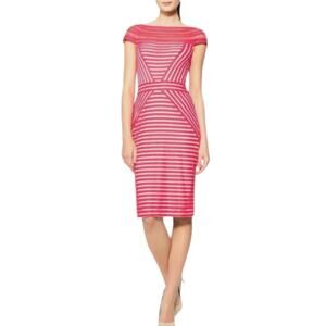 Tadashi Shoji Stripe Knit Cap Sleeve Dress in Rouge Pink Cocktail Formal Large